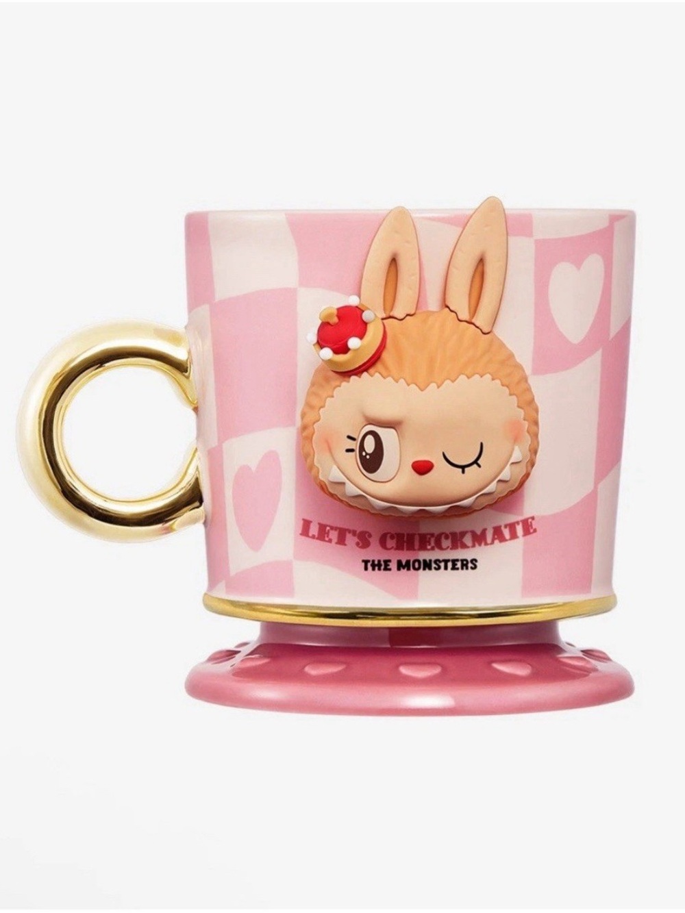 Pop Mart  Labubu Let’s Checkmate Pink Mug with Gold Handle - New in Box